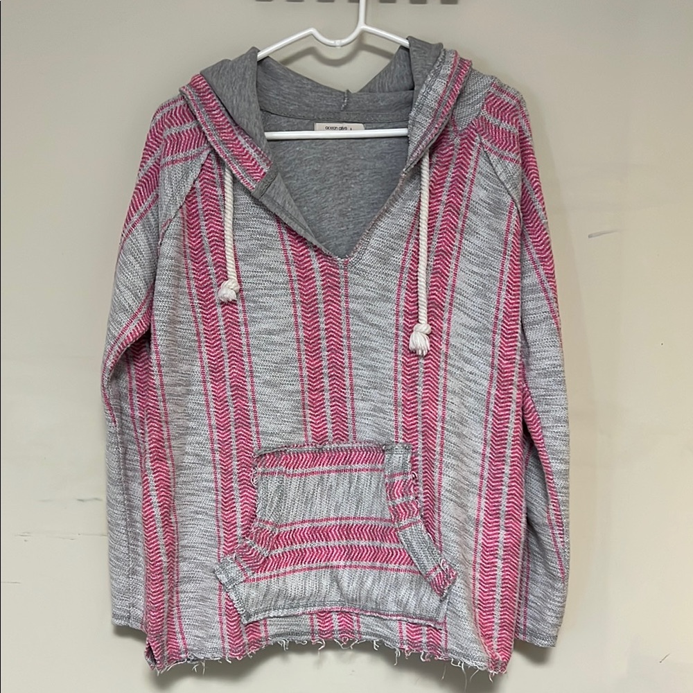 Ocean Drive Pink & Grey Baja Hooded Beach Shirt Large